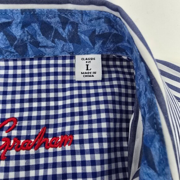 Robert Graham‎ Flip Cuff Dress Shirt Large Men's Long Sleeve Blue White Striped - Picture 4 of 8